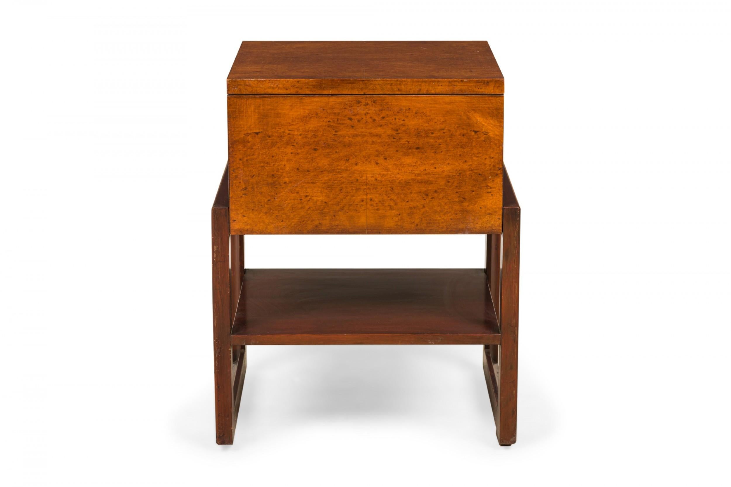 American Renzo Rutili for Johnson Furniture Co. Burl Wood Nightstand / Bedside Table For Sale