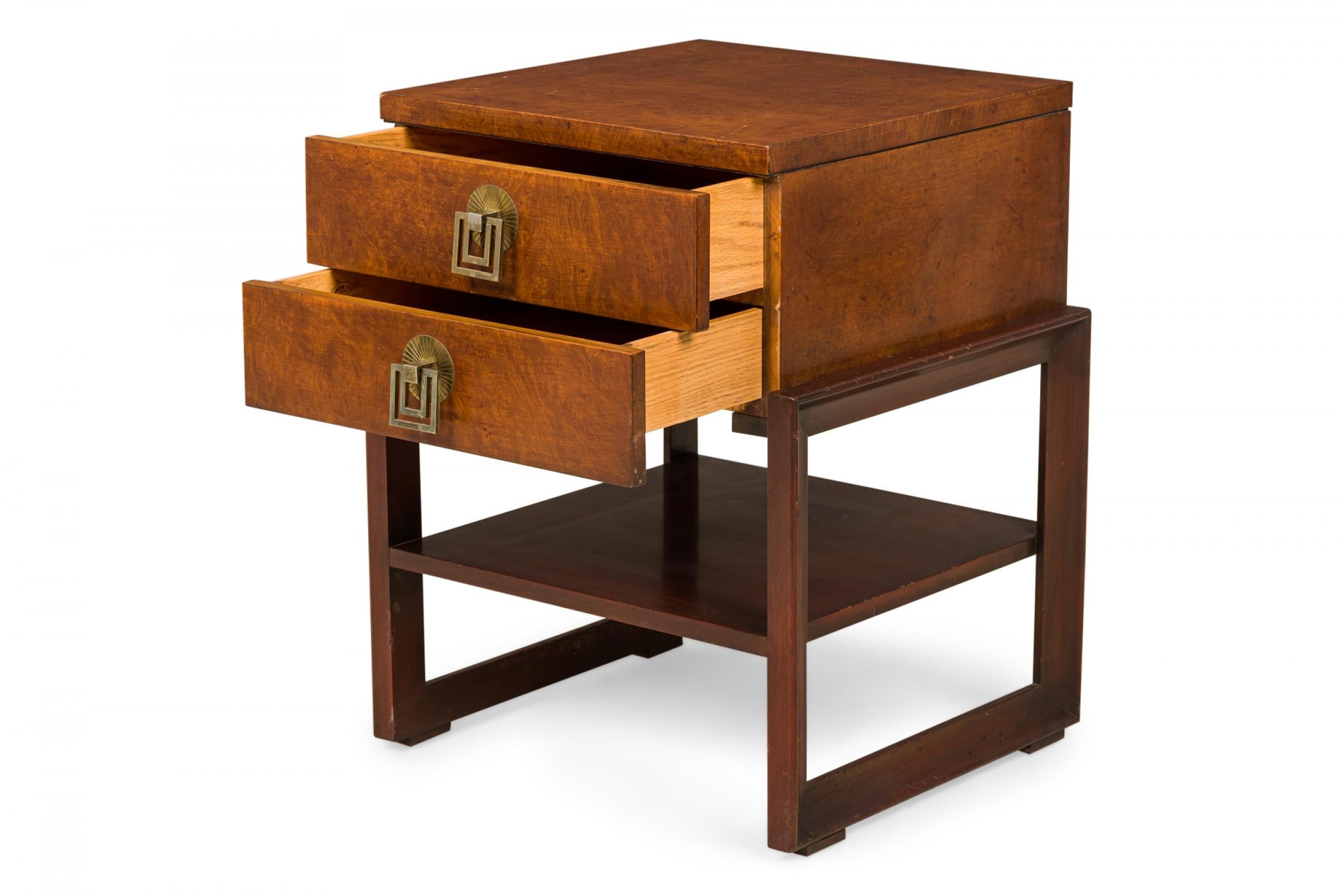 Renzo Rutili for Johnson Furniture Co. Burl Wood Nightstand / Bedside Table In Good Condition For Sale In New York, NY