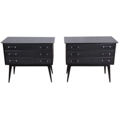 Renzo Rutili for Johnson Furniture Ebonized Bachelor Chests or Large Nightstands