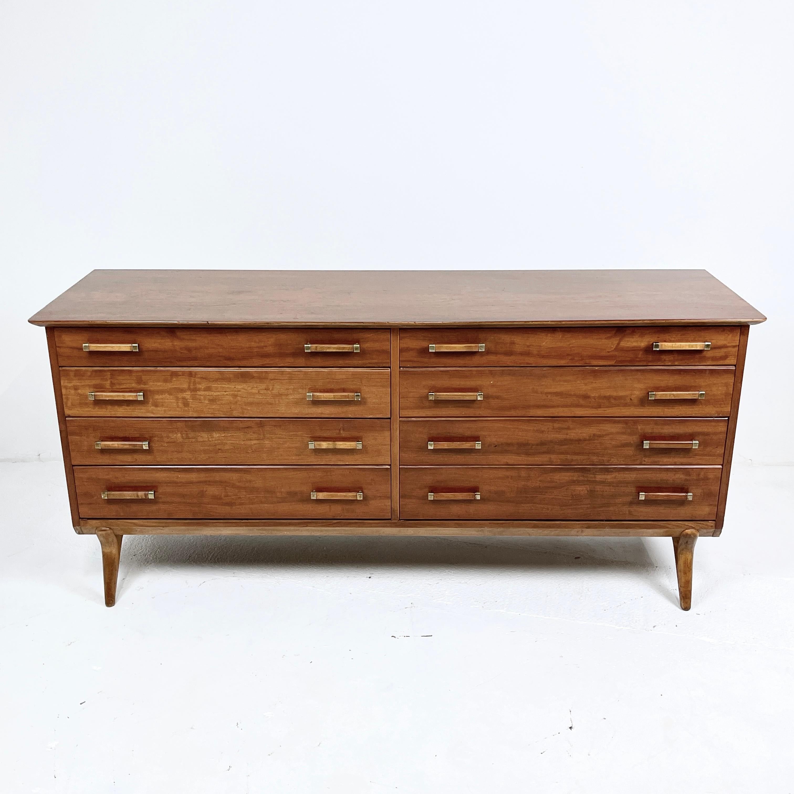 American Renzo Rutili for Johnson Furniture Sculptural Cherry Long Dresser or Credenza
