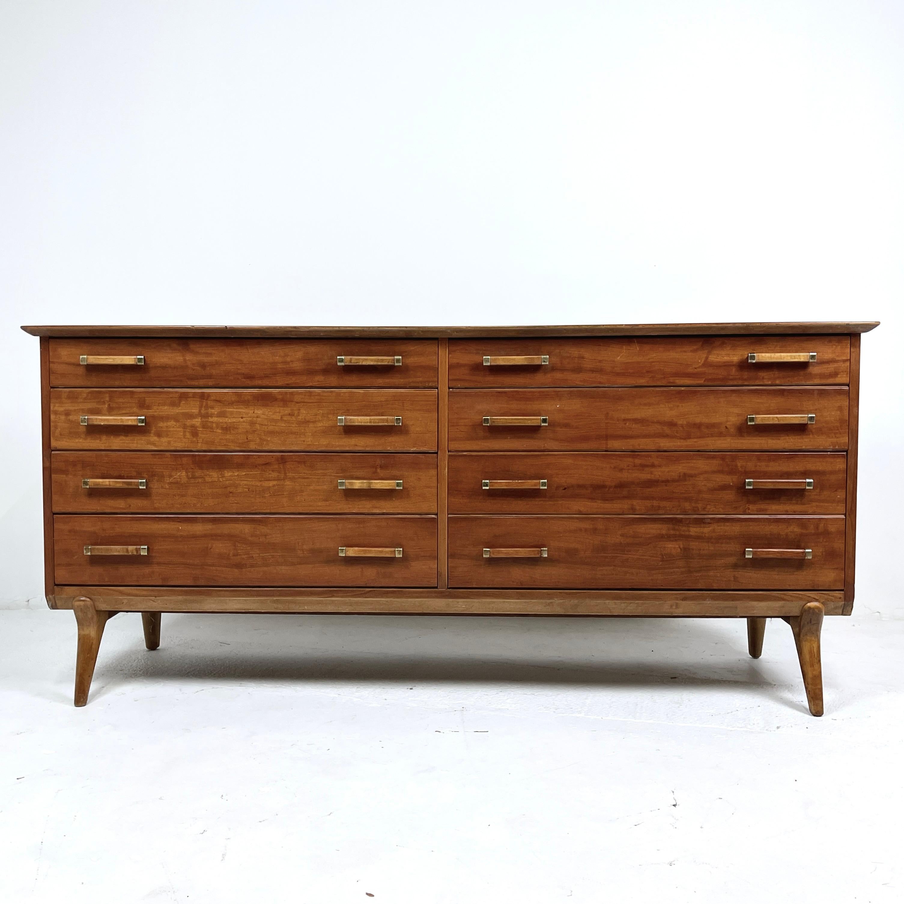 Carved Renzo Rutili for Johnson Furniture Sculptural Cherry Long Dresser or Credenza