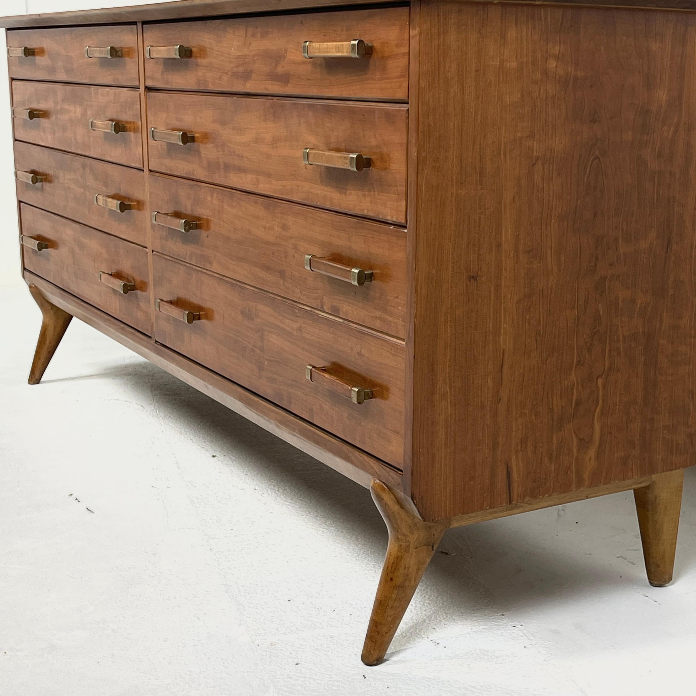 20th Century Renzo Rutili for Johnson Furniture Sculptural Cherry Long Dresser or Credenza