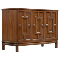 Renzo Rutili Fretwork Credenza, Pecan Wood, Mid-Century Modern