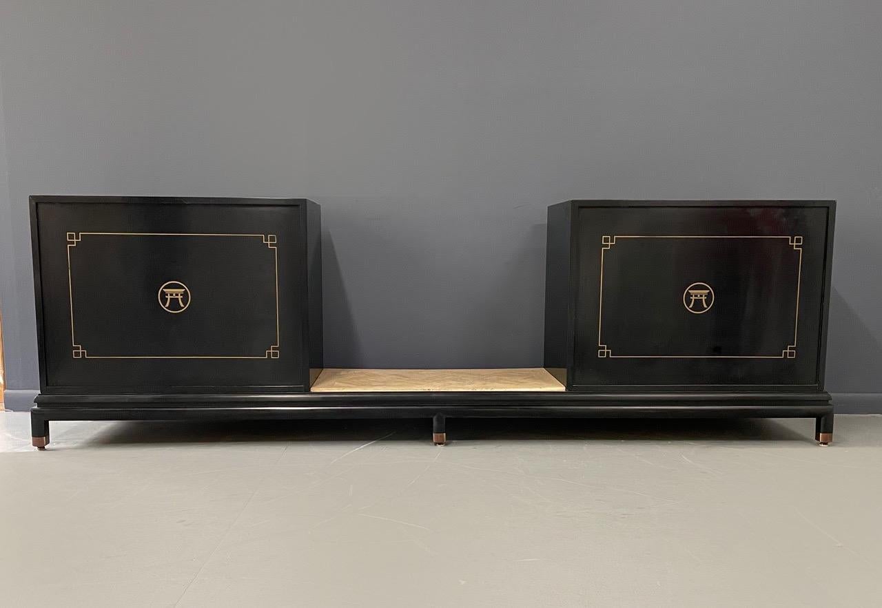 North American Renzo Rutili Lacquer & Gold Leaf Credenza for Johnson Furniture Mid Century