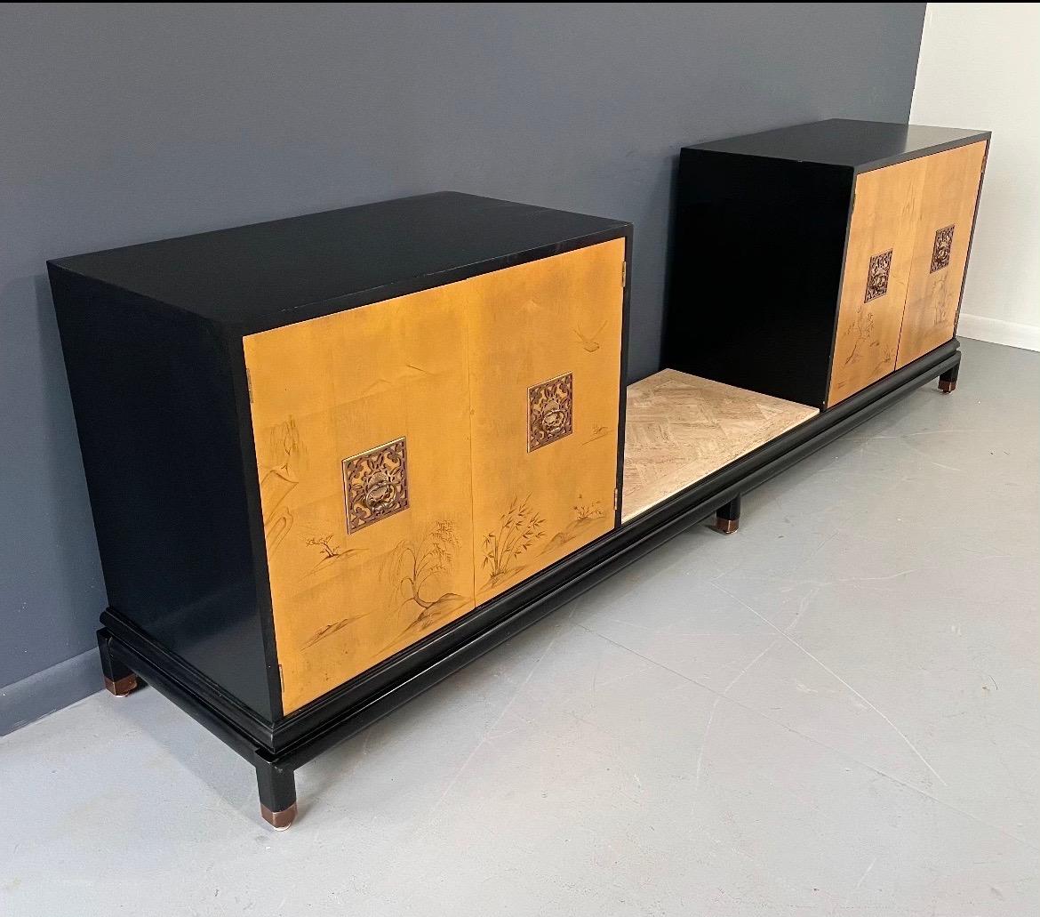 Mid-Century Modern Renzo Rutili Lacquer & Gold Leaf Credenza for Johnson Furniture Mid Century