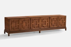 Renzo Rutili, Long Cabinet, Oak, Brass, USA, 1950s