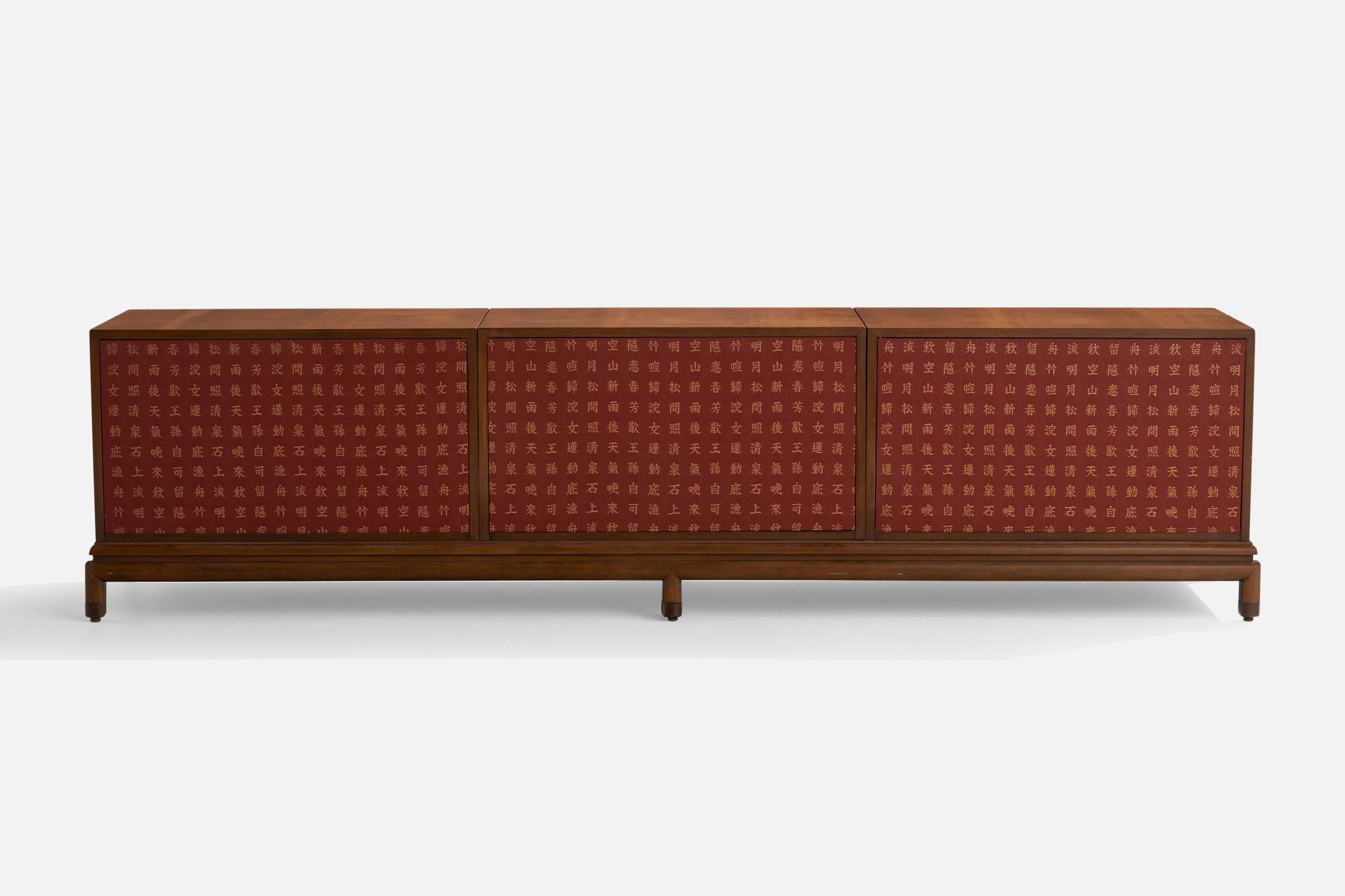 Renzo Rutili, Long Cabinet, Oak, Brass, USA, 1950s For Sale 3