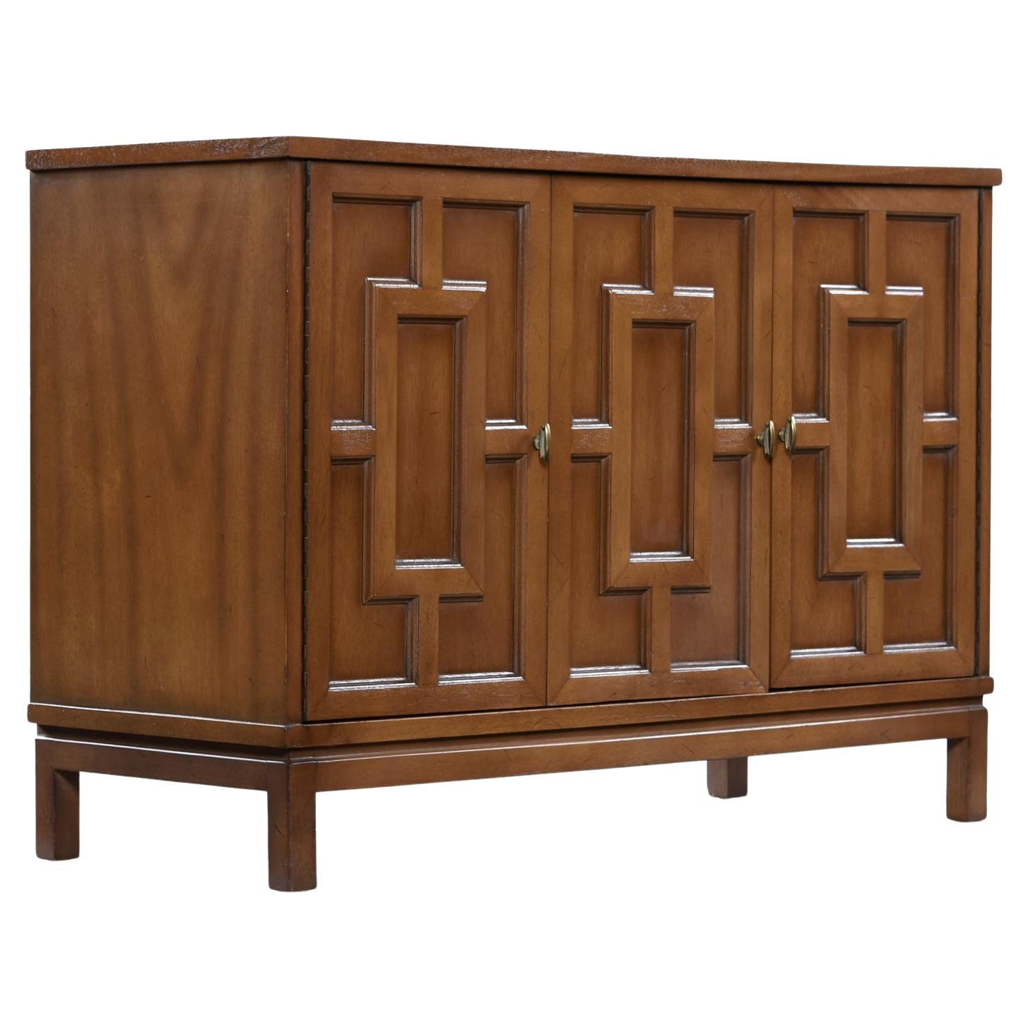 Renzo Rutili Style Fretwork Dry Bar Credenza Cabinet