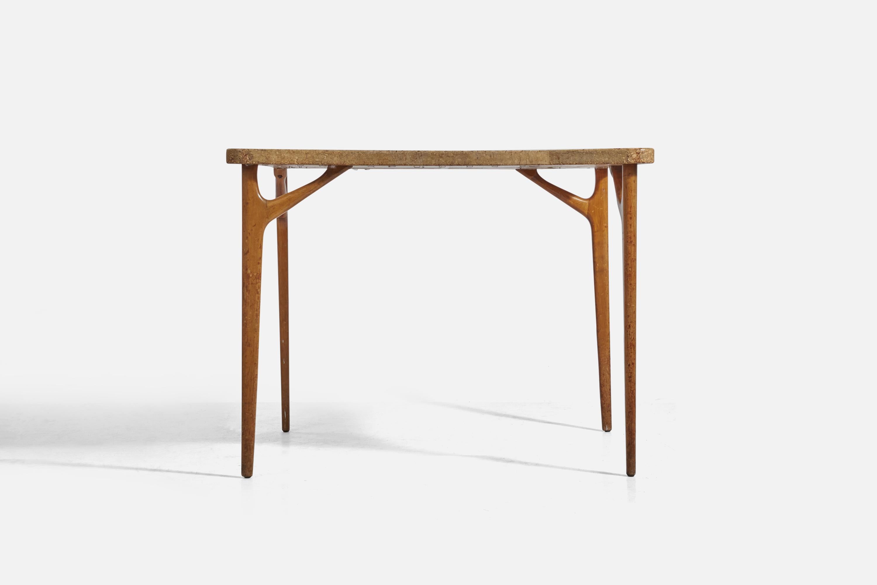Renzo Rutili, Tisch, Kork, Holz, Johnson Furniture Company, USA, 1940er Jahre (Moderne der Mitte des Jahrhunderts) im Angebot