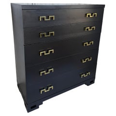 Renzo Rutilii Hi-Boy Dresser in Flat Ebony on Burl Wood Veneer
