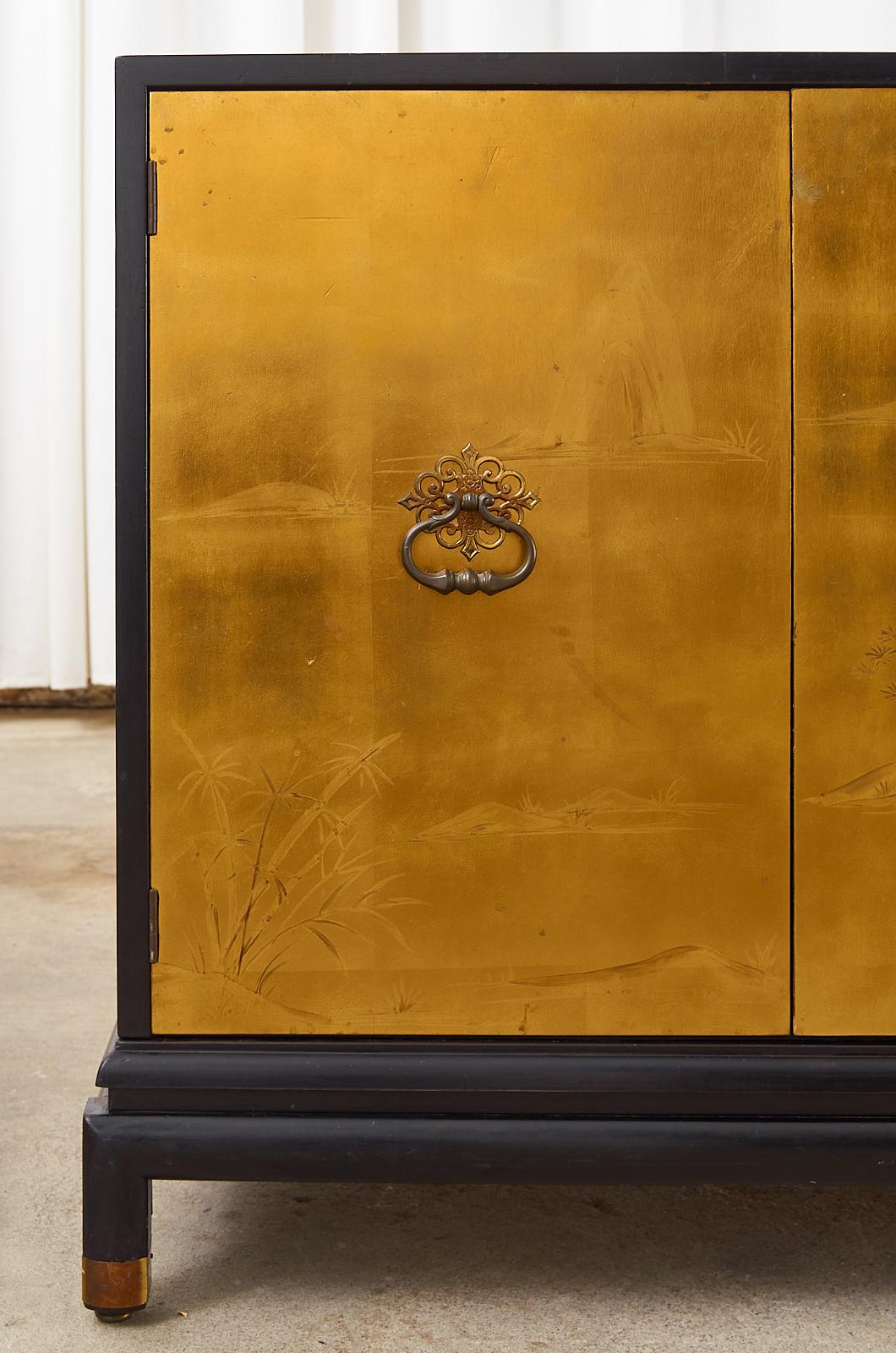 Renzo Rutilli Asian Lacquered Gold Leaf Sideboard Cabinet Credenza 1