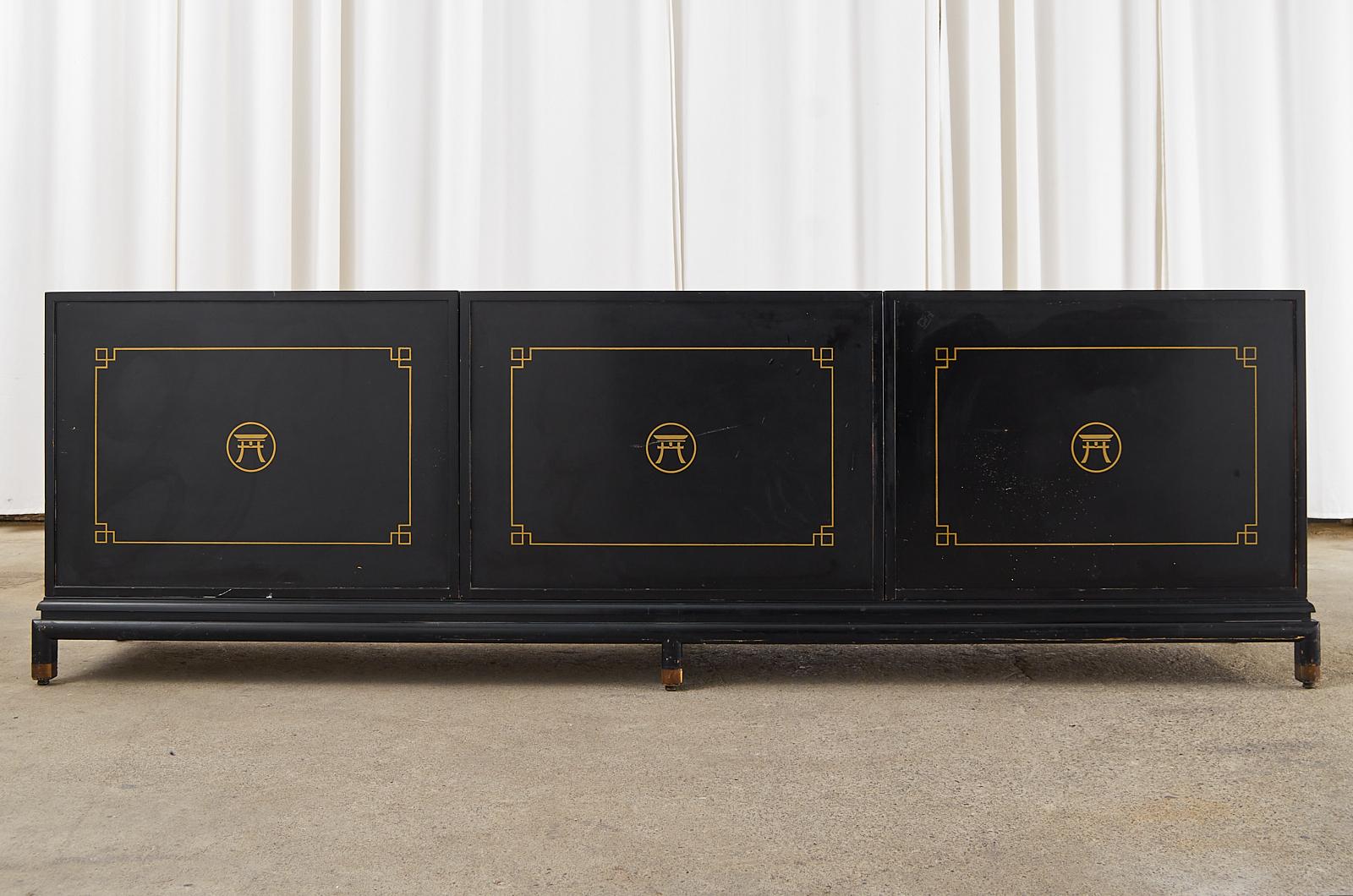 Renzo Rutilli Asian Lacquered Gold Leaf Sideboard Cabinet Credenza 8