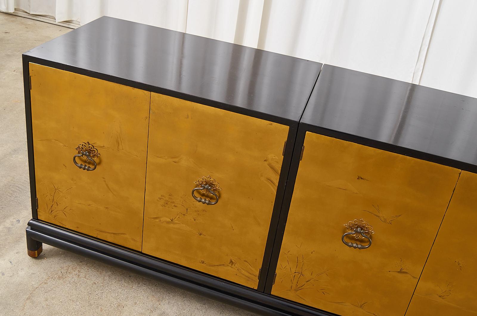 Mid-Century Modern Renzo Rutilli Asian Lacquered Gold Leaf Sideboard Cabinet Credenza