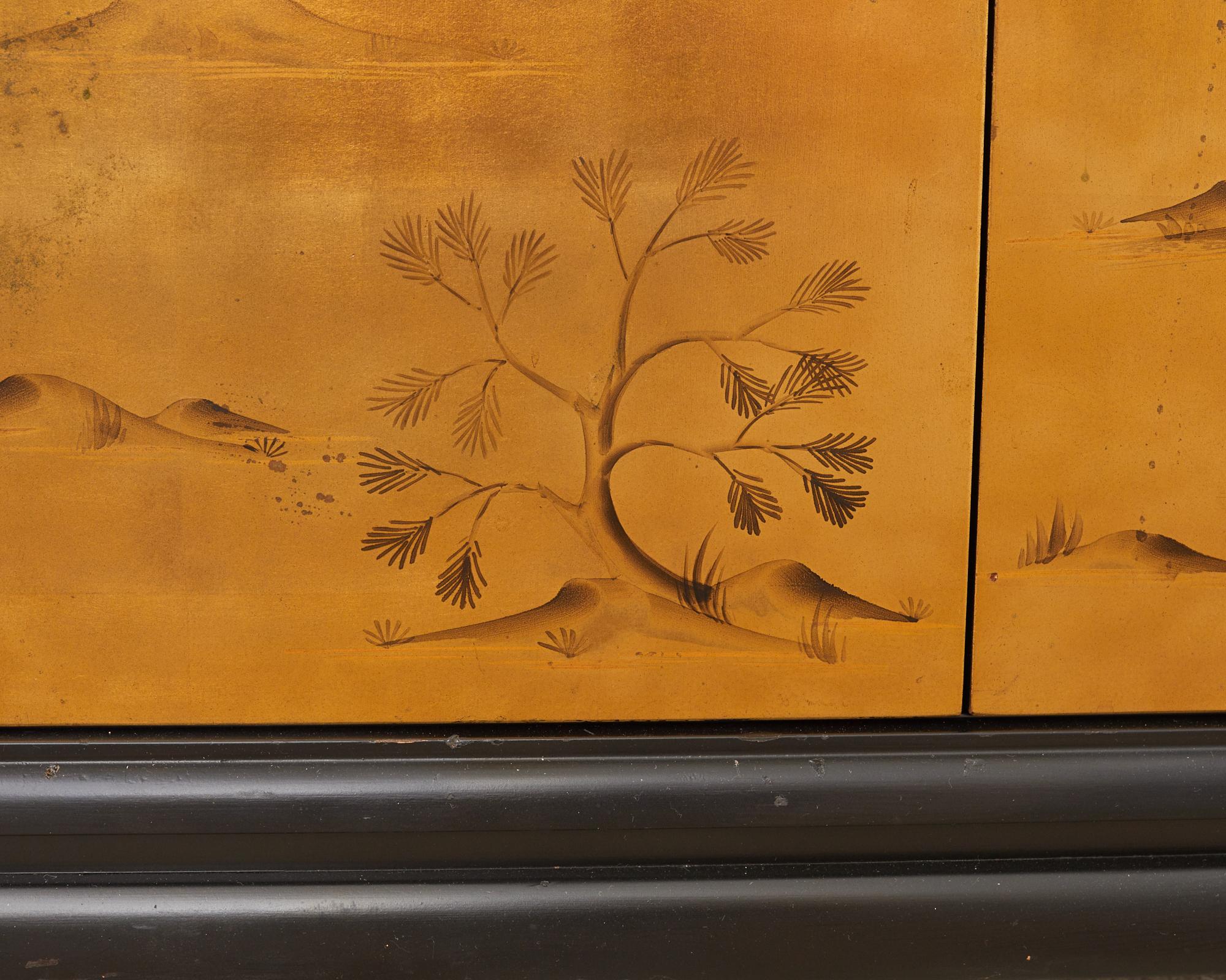 Renzo Rutilli Chinoiserie Decorated Gold Leaf Cabinet Credenza For Sale 6