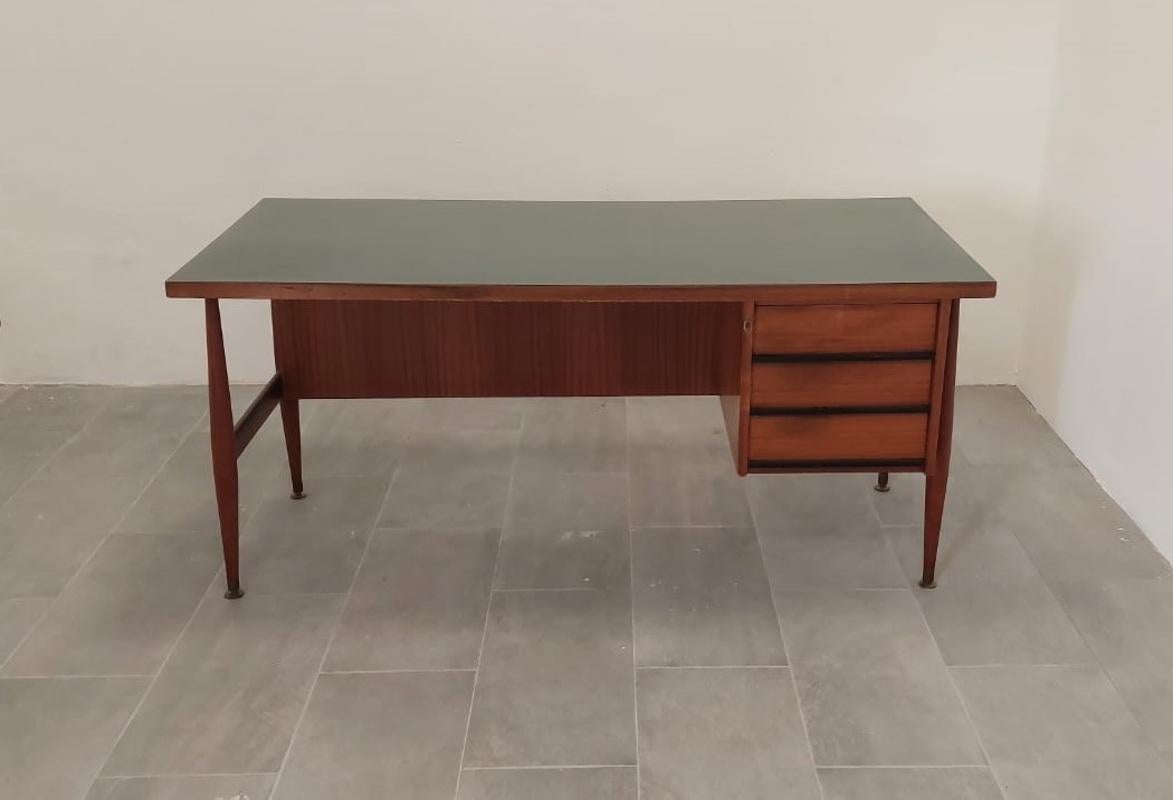 Mid-Century Modern Renzo Schirolli Office Desk in Wood and Brass Italian Manufacture 1960s