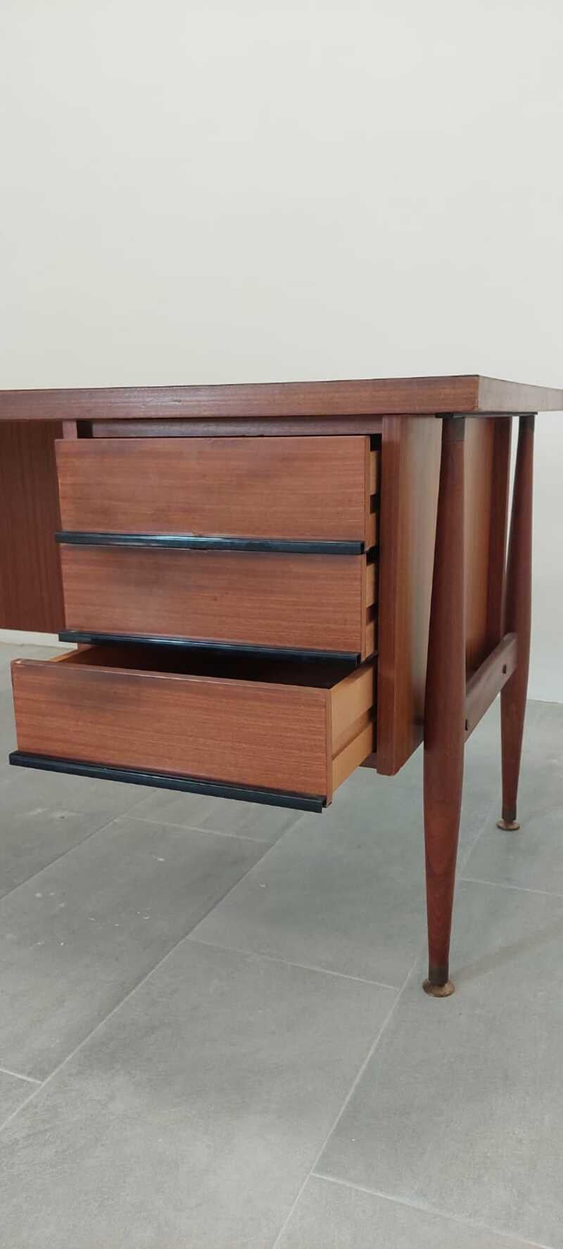 Other Renzo Schirolli Office Desk in Wood and Brass Italian Manufacture 1960s
