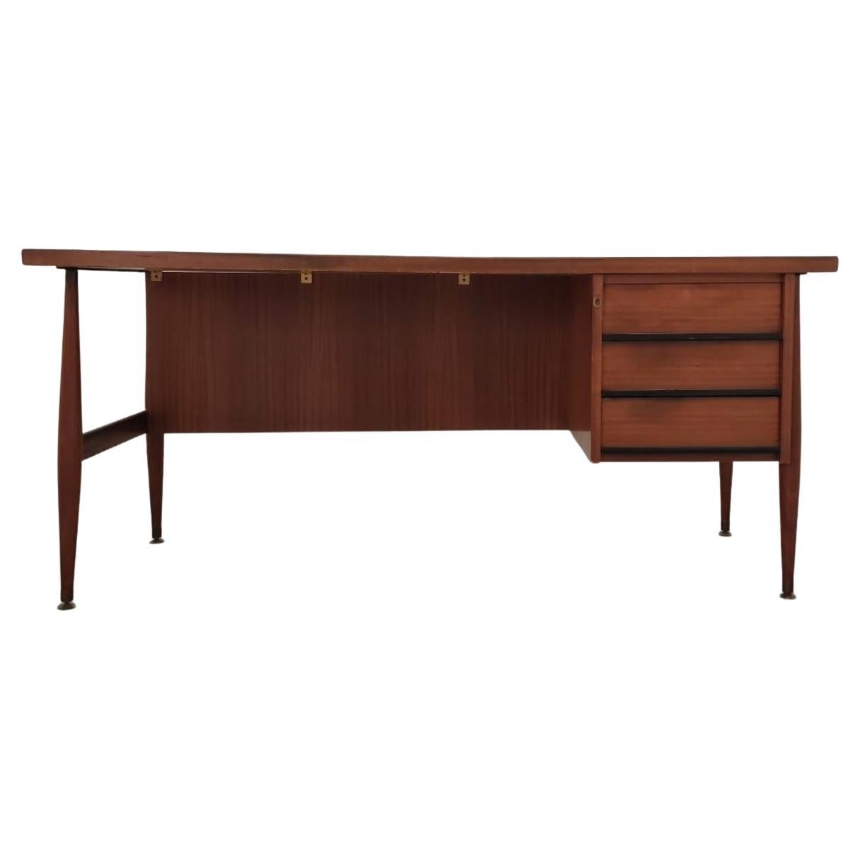 Renzo Schirolli Office Desk in Wood and Brass Italian Manufacture 1960s