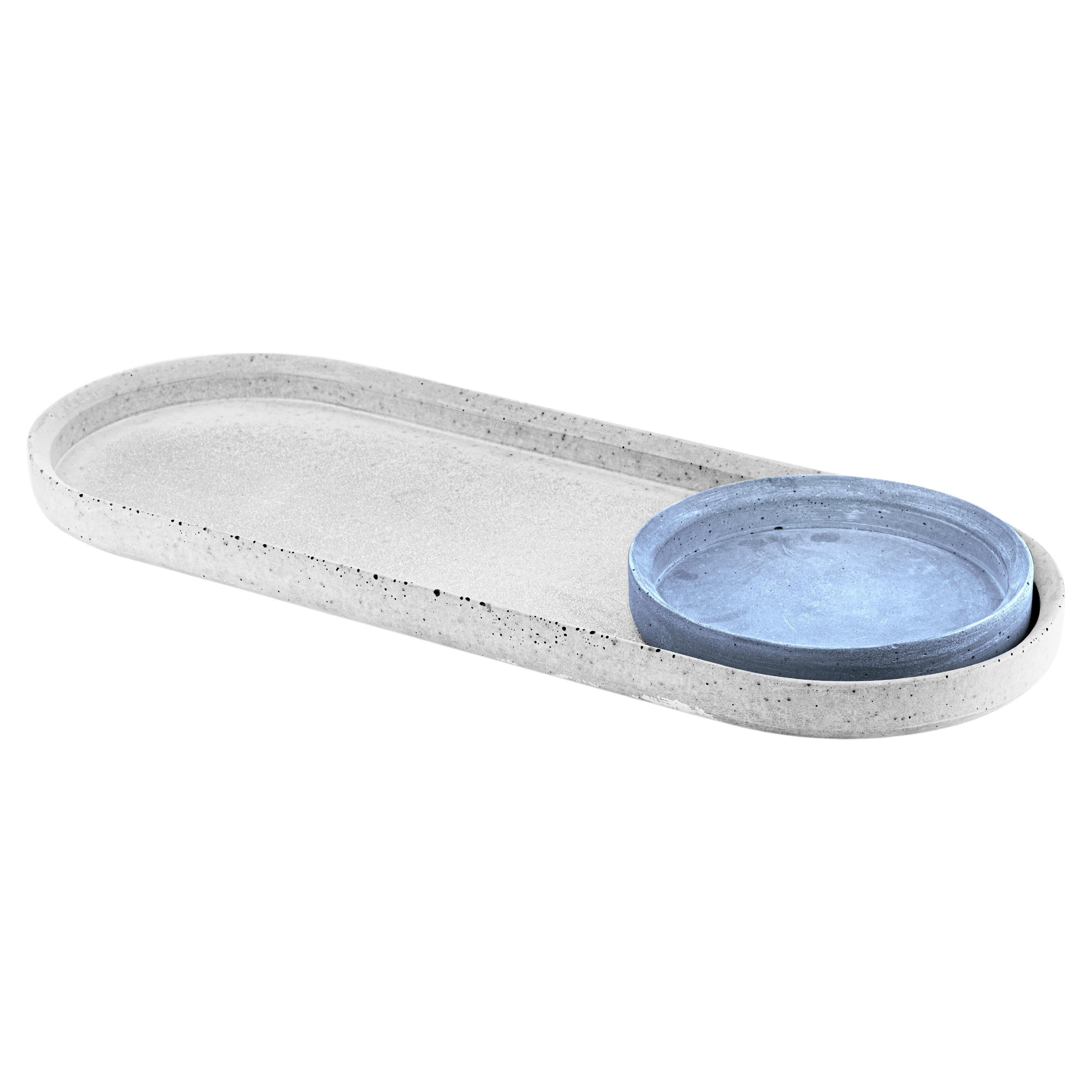 Renzo Set Concrete Tray Made In Italy White&Light Blue Cement Christmas Edition For Sale
