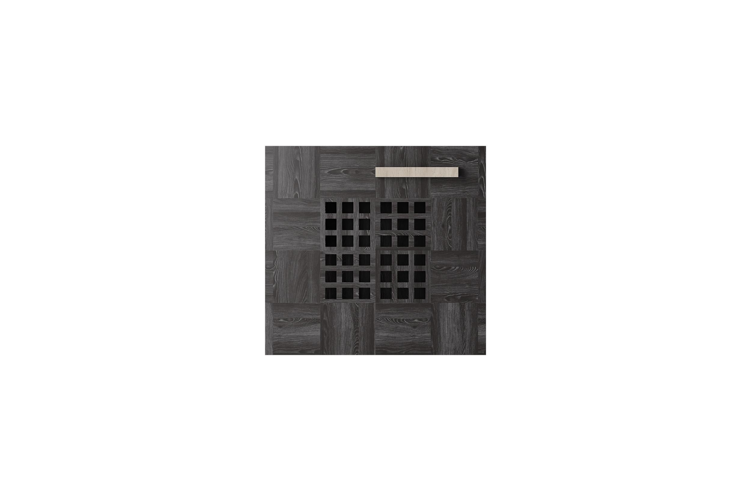 Renzo Square Occasional Table in Black Oak and Travertine by Ultramobili In New Condition For Sale In Geneve, CH