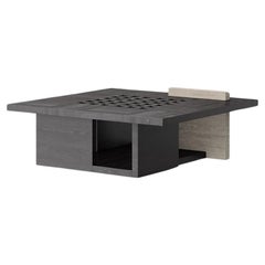 Renzo Square Occasional Table in Black Oak and Travertine by Ultramobili