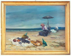Retro On the Beach - Oil Paint by Renzo Vespignani - 1955
