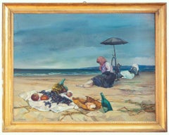 Vintage On the Beach - Oil Paint by Renzo Vespignani - 1955