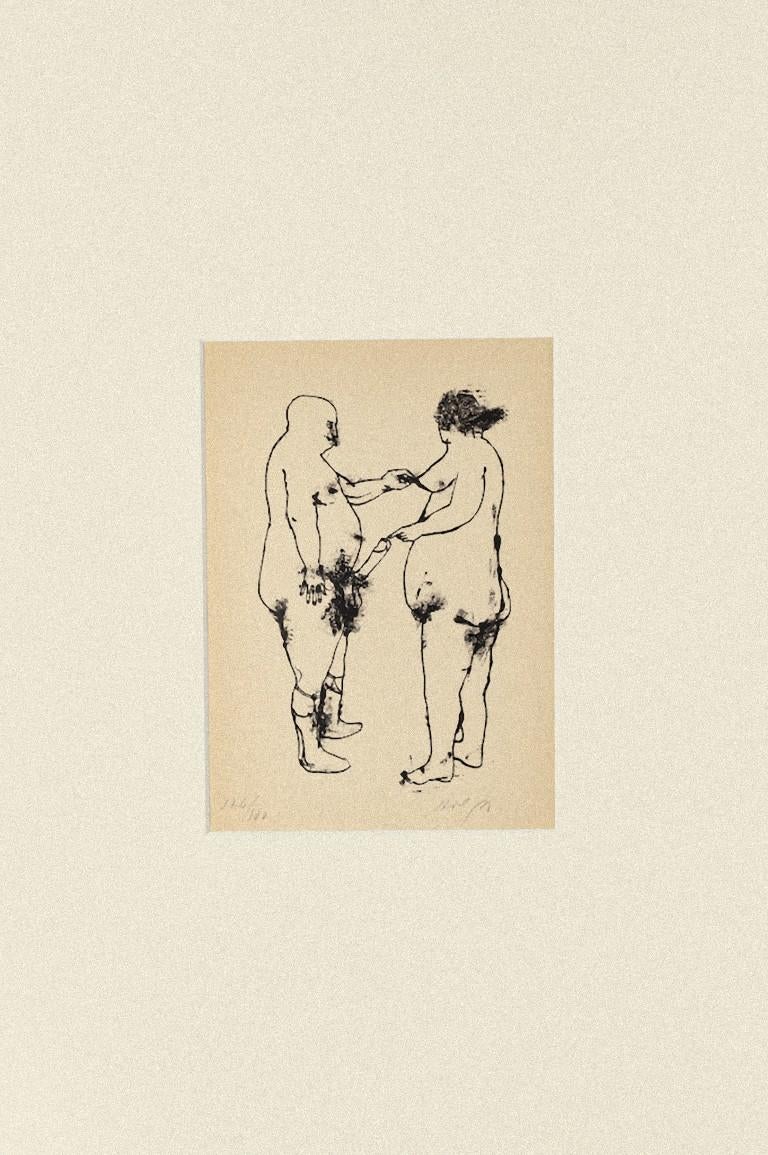 Erotic Scene - Original Lithography by Renzo Vespignani - 1944 1