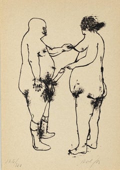 Erotic Scene - Original Lithography by Renzo Vespignani - 1944