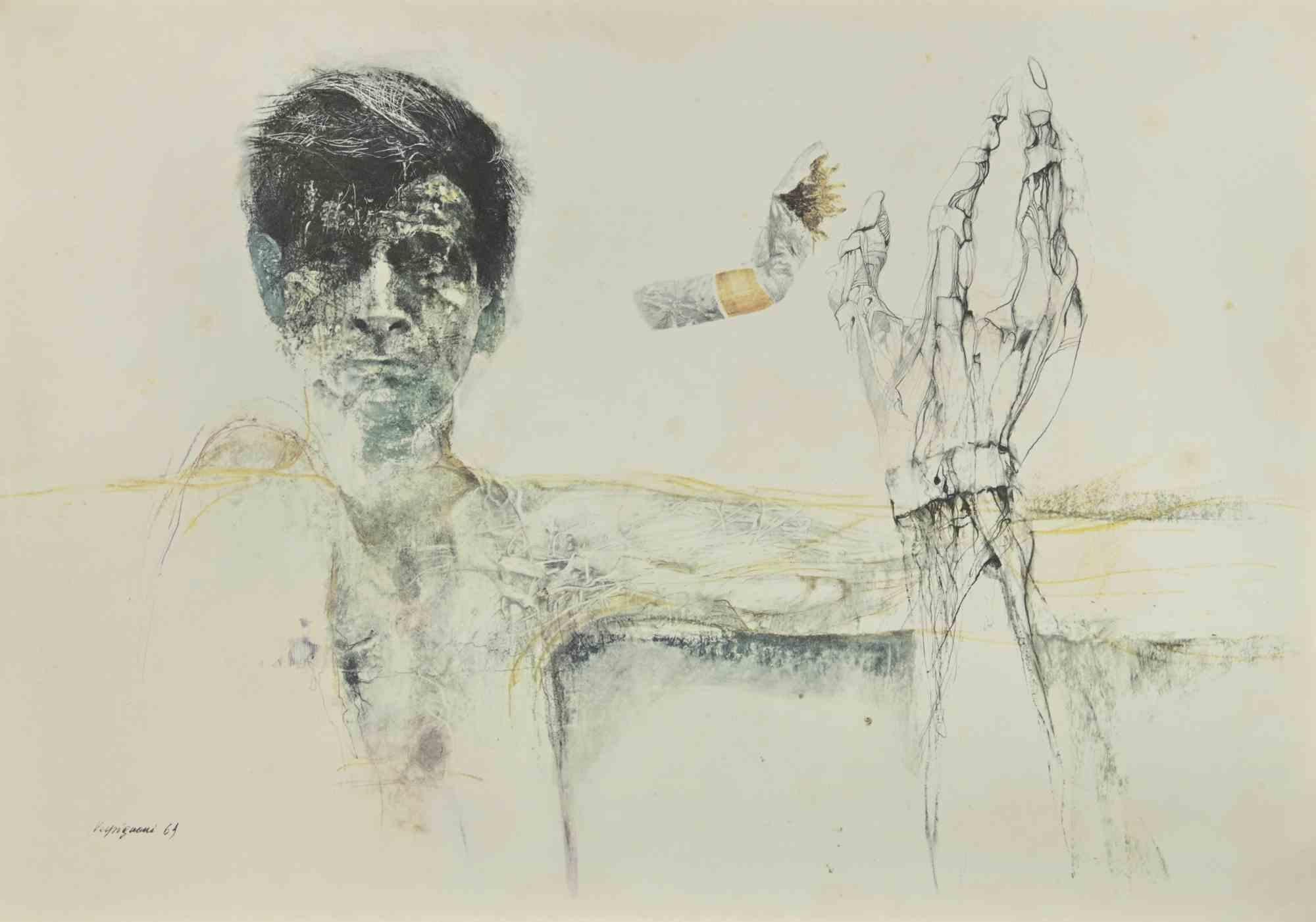 Figure is a phototype print reproducing drawing by Renzo Vespignani of the 1960s

Signed on the plate lower right.

The artwork is depicted through strong strokes and perfect hatchings.
