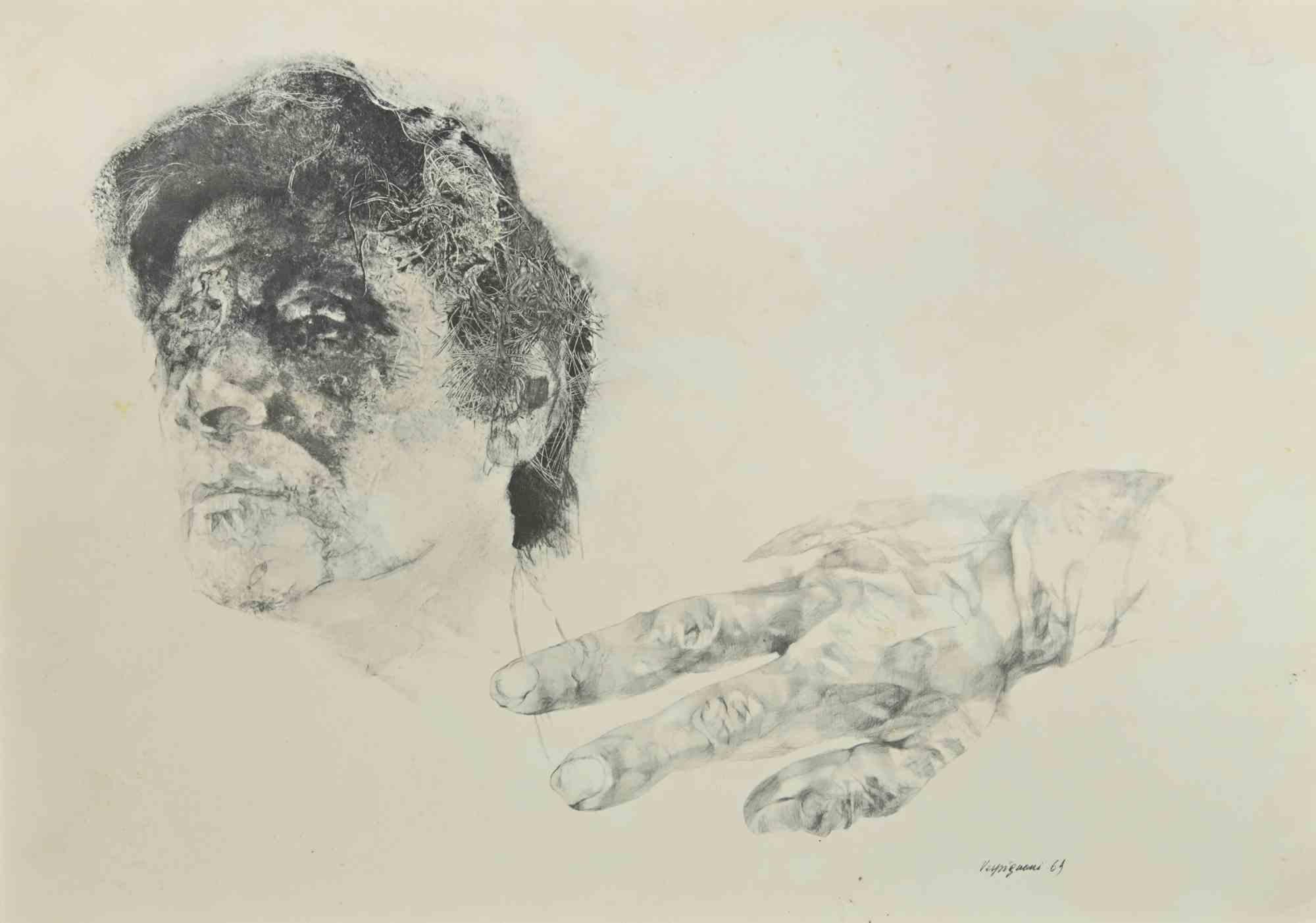 Portrait is a phototype print reproducing drawing by Renzo Vespignani of the 1960s

Signed on the plate lower right.

The artwork is depicted through strong strokes and perfect hatchings.