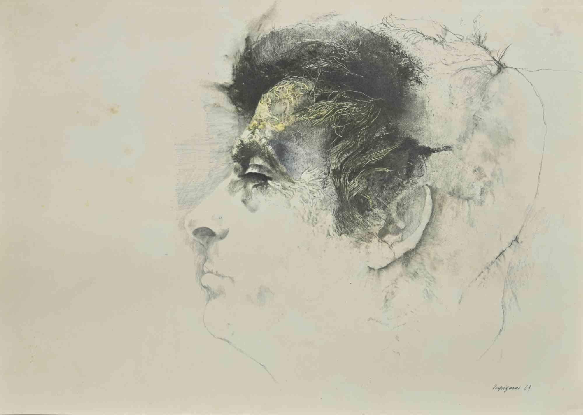 Profile is a phototype print reproducing drawing by Renzo Vespignani of the 1960s

Signed on the plate lower right.

Good conditions with slight foxing.

The artwork is depicted through strong strokes and perfect hatchings.