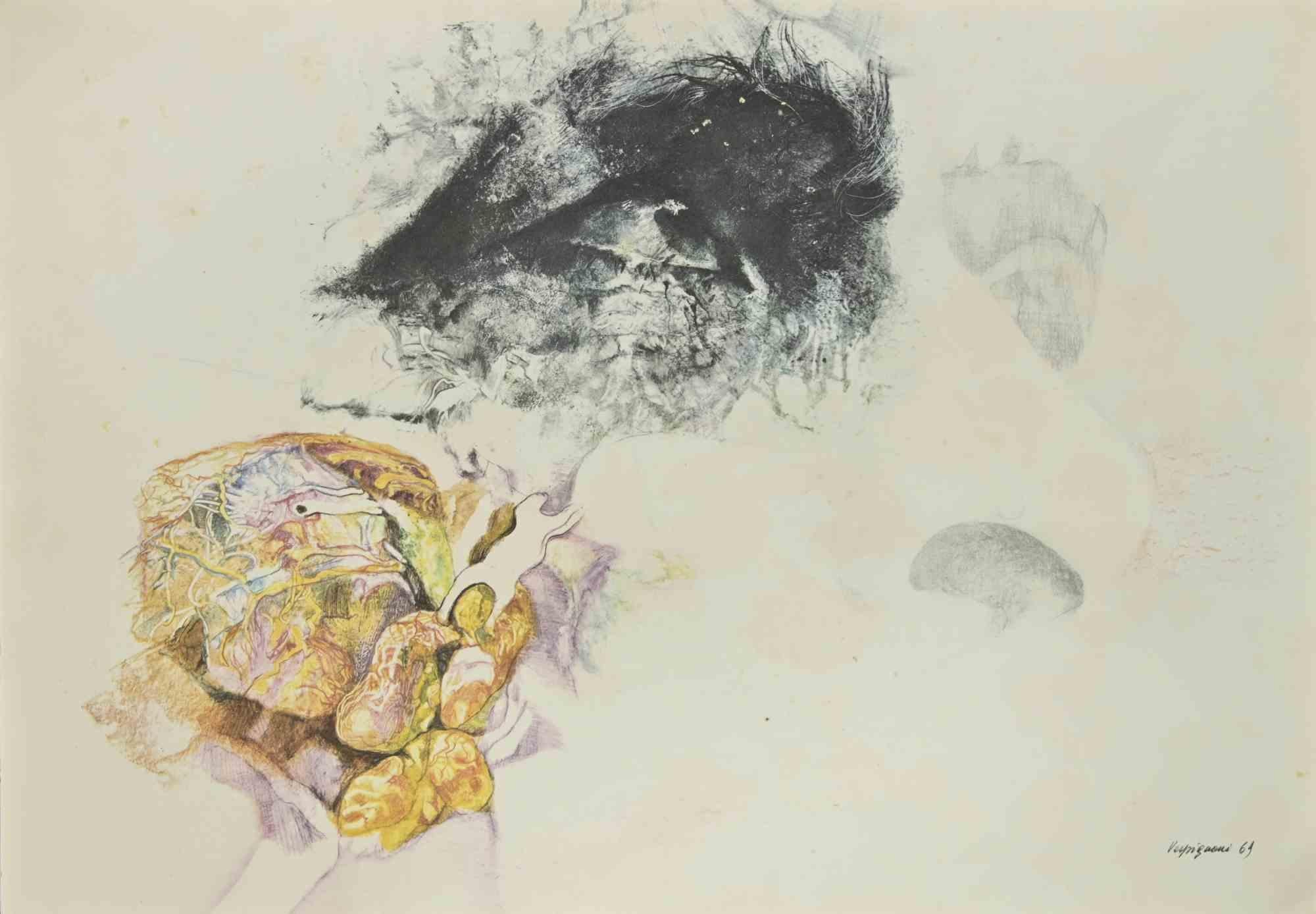 The Face is a phototype print reproducing drawing by Renzo Vespignani of the 1960s

Signed on the plate lower right.

The artwork is depicted through strong strokes and perfect hatchings.