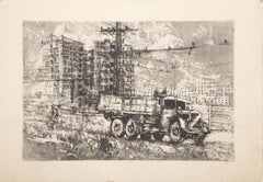 Truck in The Suburbs, Modern Etching by Renzo Vespignani