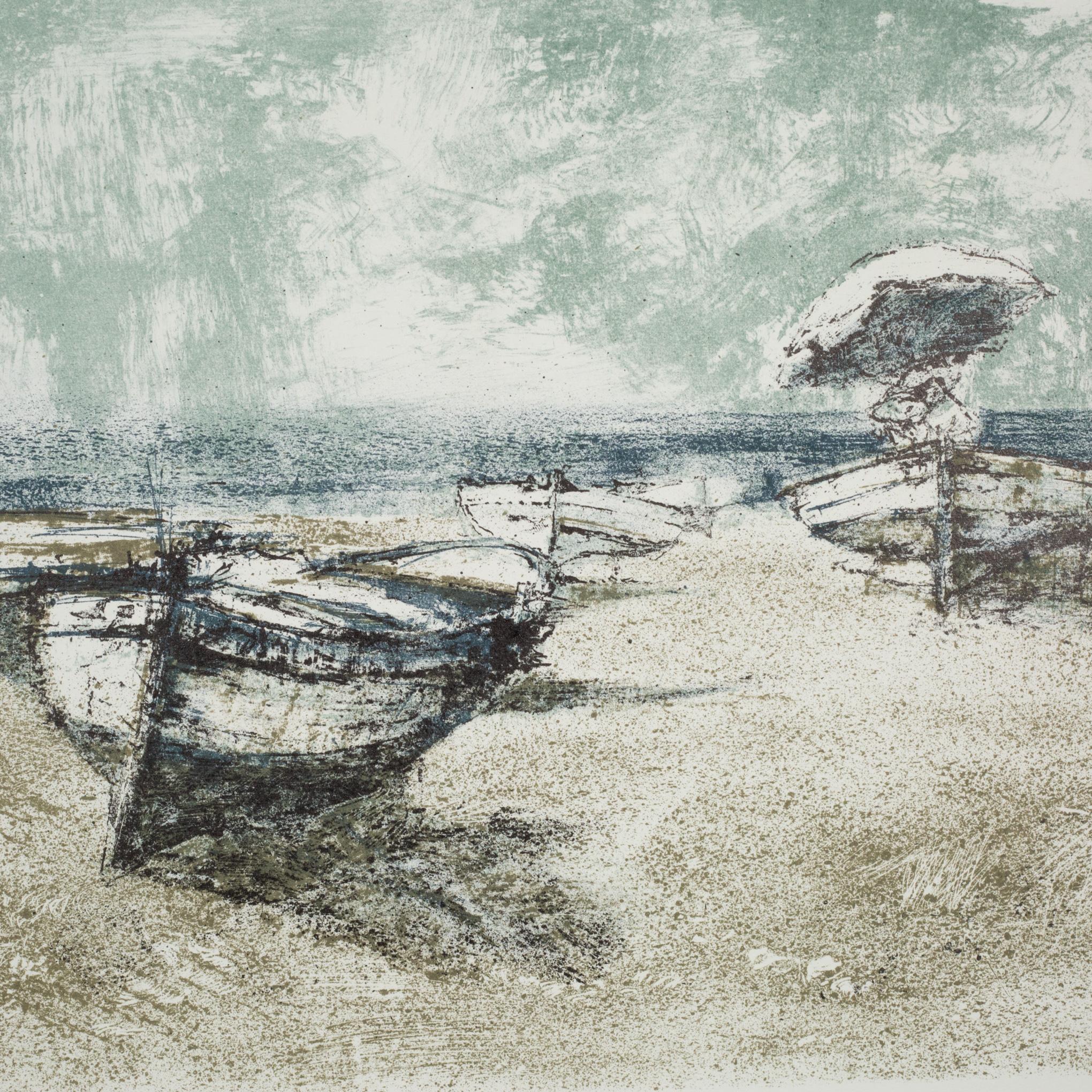 ÜBER

Renzo Vespignani Lithographie auf Papier von Segelbooten am Ufer. Das Werk ist vom Künstler mit Bleistift signiert und mit 1960 datiert. Es handelt sich um eine limitierte Auflage von 54/100. Vespignani war ein italienischer Maler, Grafiker