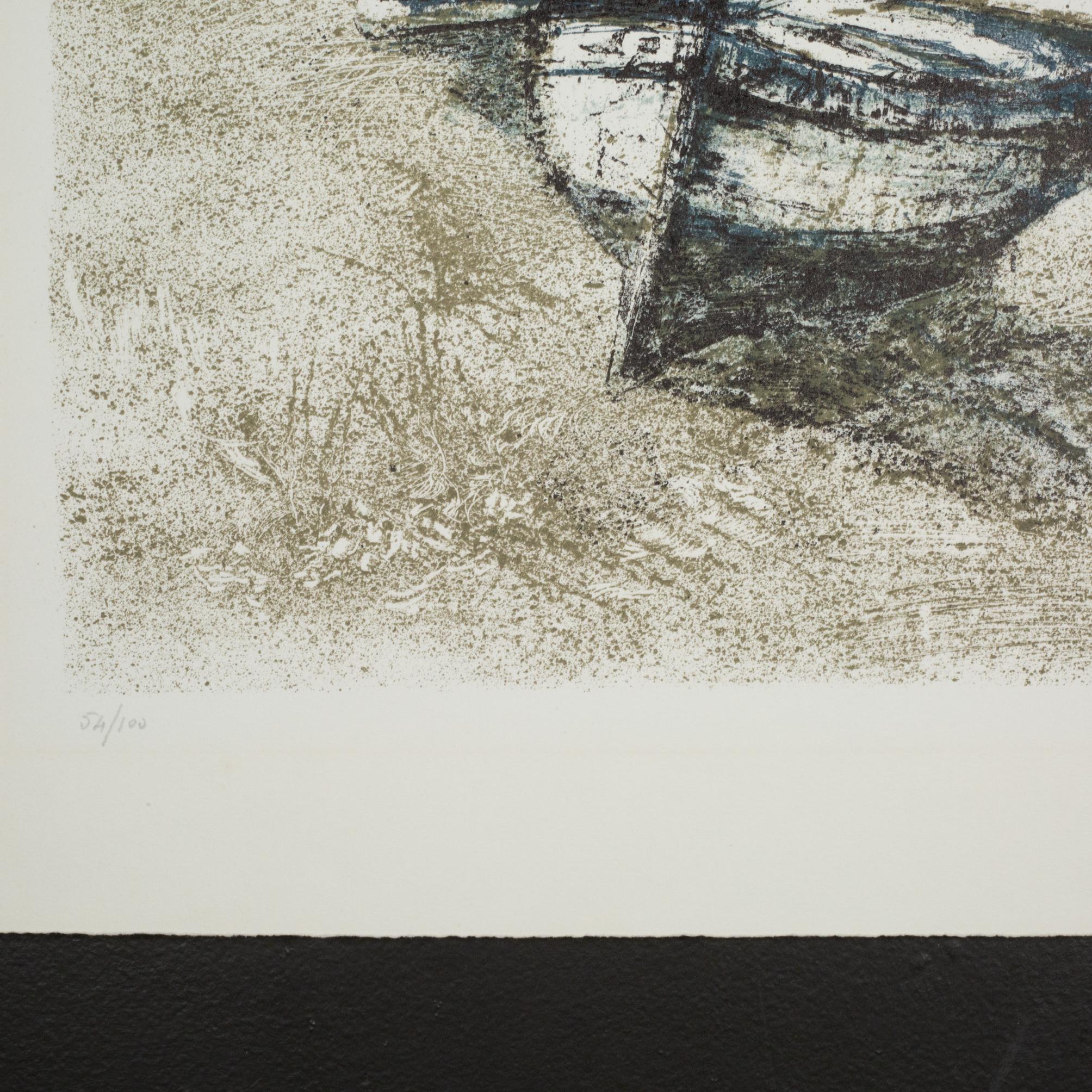 Renzo Vespignani, Segelboote auf See, Lithographie in limitierter Auflage, signiert 1960 (Italienisch) im Angebot