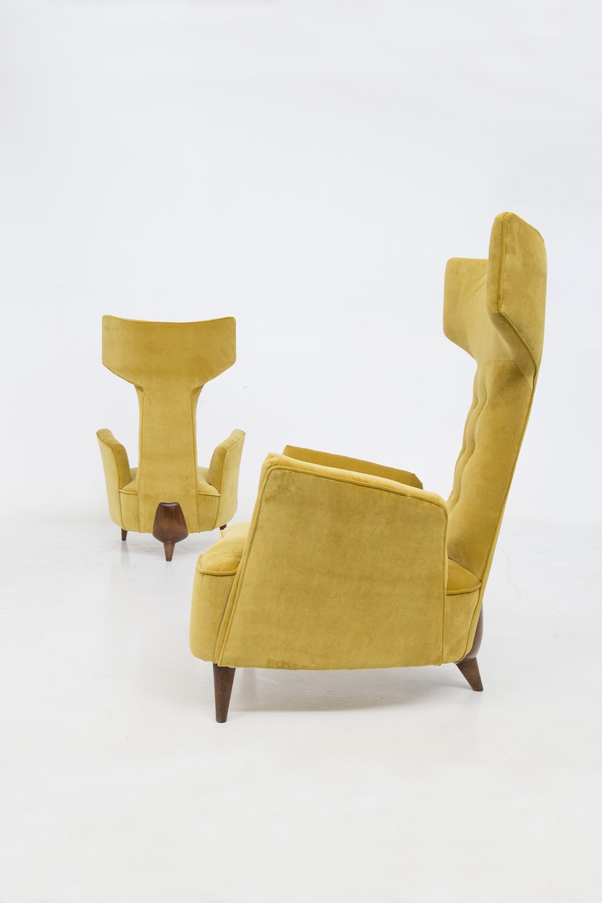 Renzo Zavanella Armchairs in Wood and Velvet 3