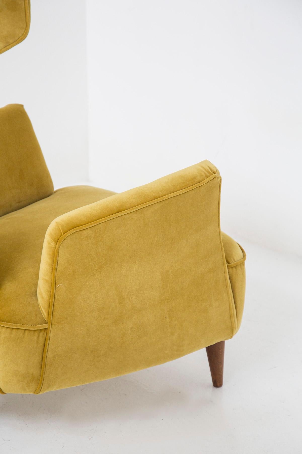 Italian Renzo Zavanella Armchairs in Wood and Velvet