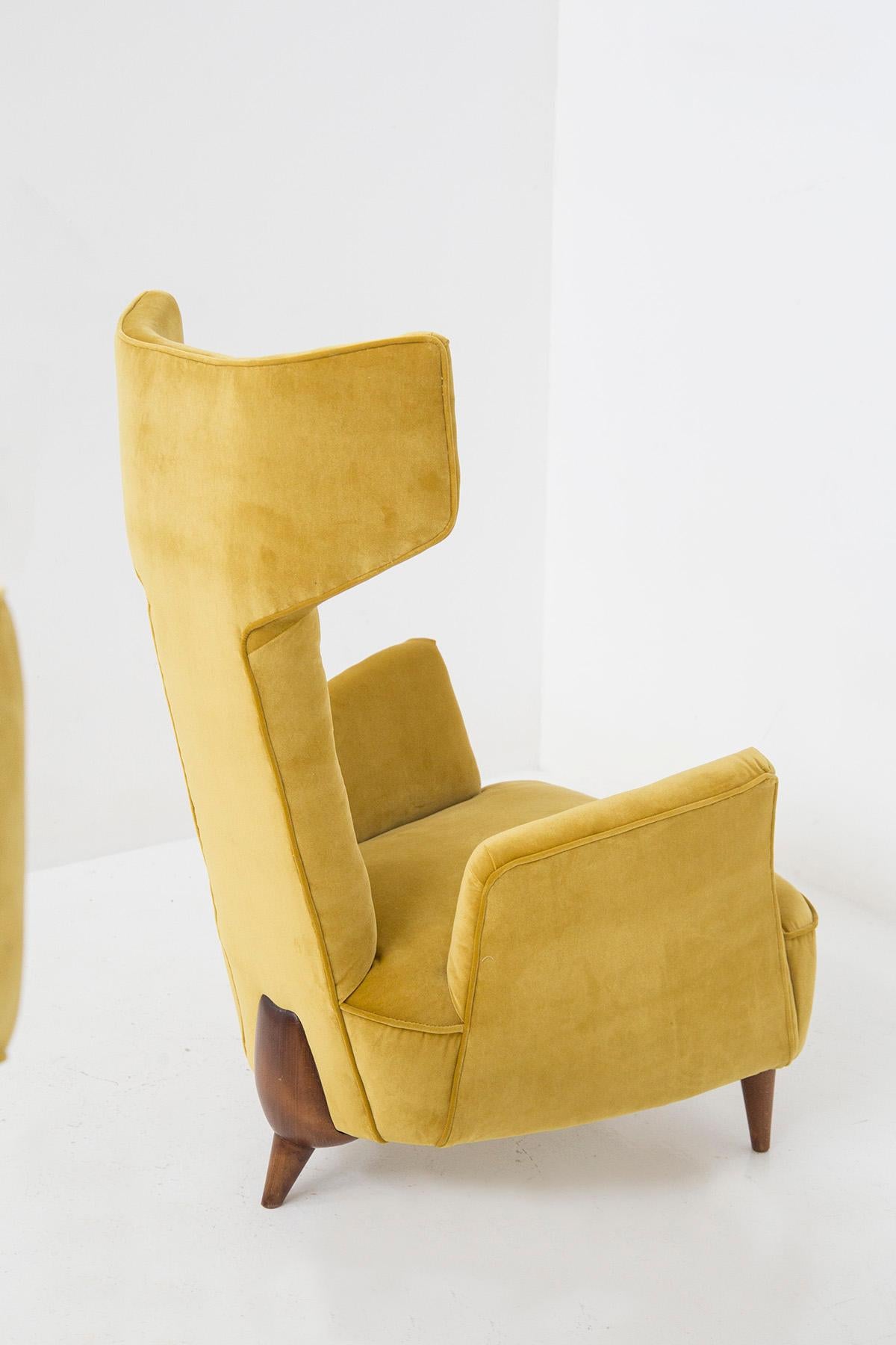 Mid-20th Century Renzo Zavanella Armchairs in Wood and Velvet