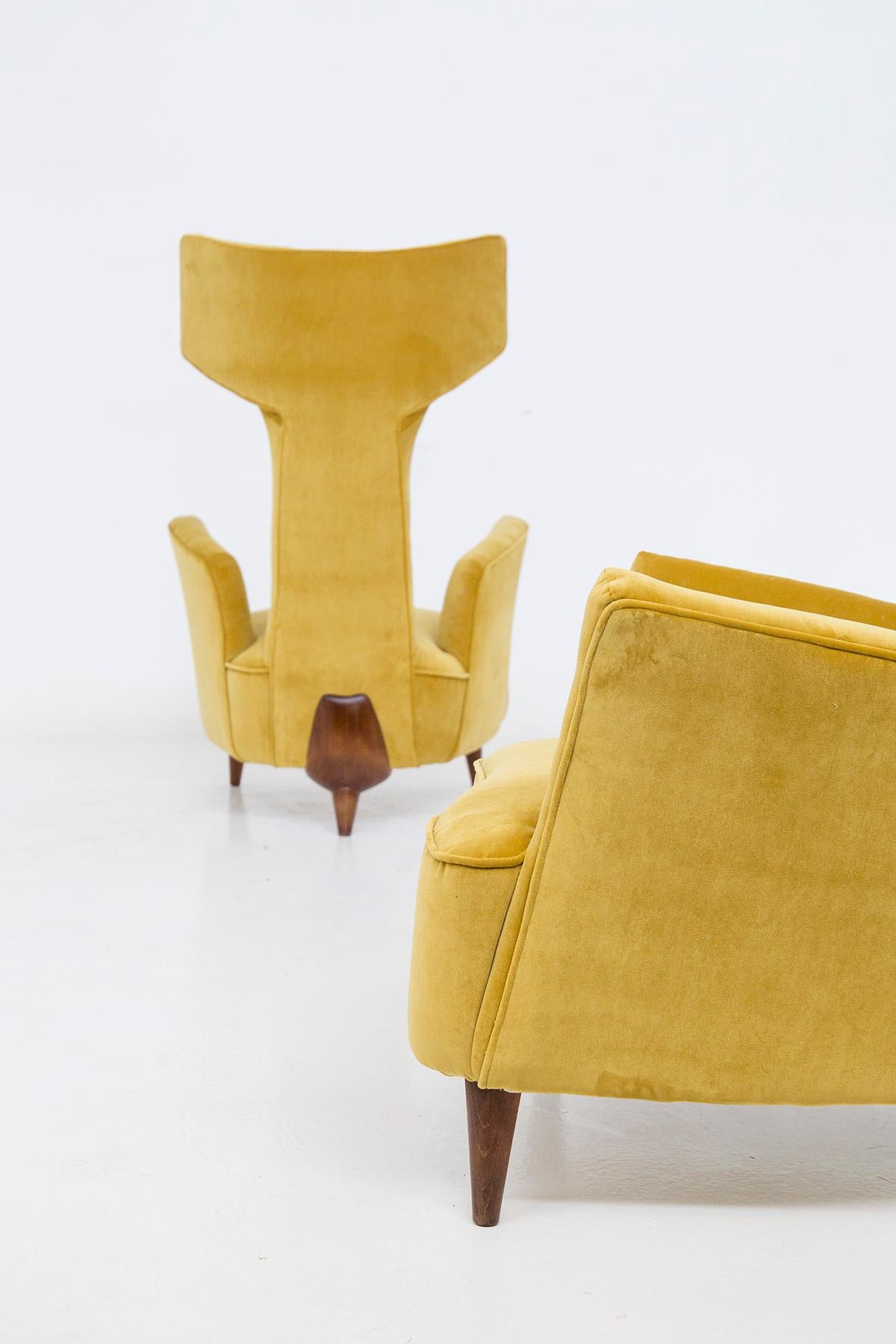 Renzo Zavanella Armchairs in Wood and Velvet 1