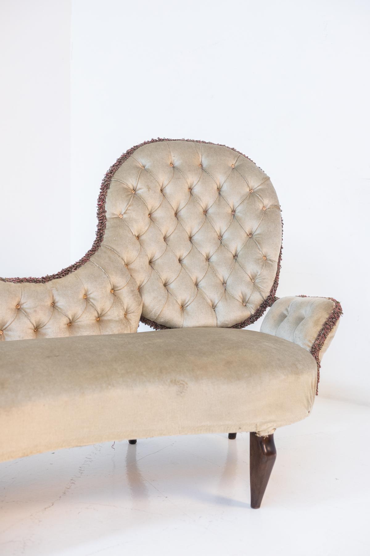 Italian Renzo Zavanella Eccentric Mid-Century Velvet Sofa