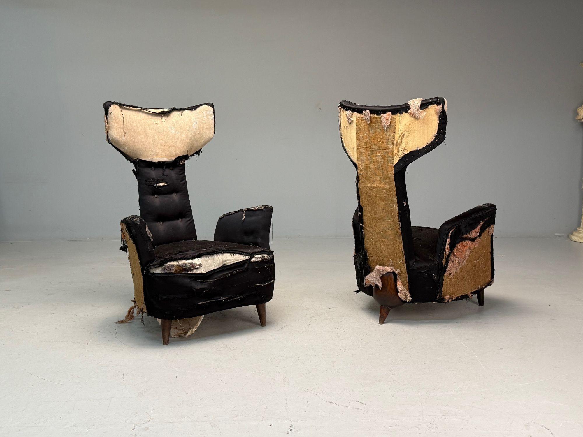 Renzo Zavanella, Piel de oveja miel, Madera, Sillas de salón raras, Italia, años 50 en venta 9