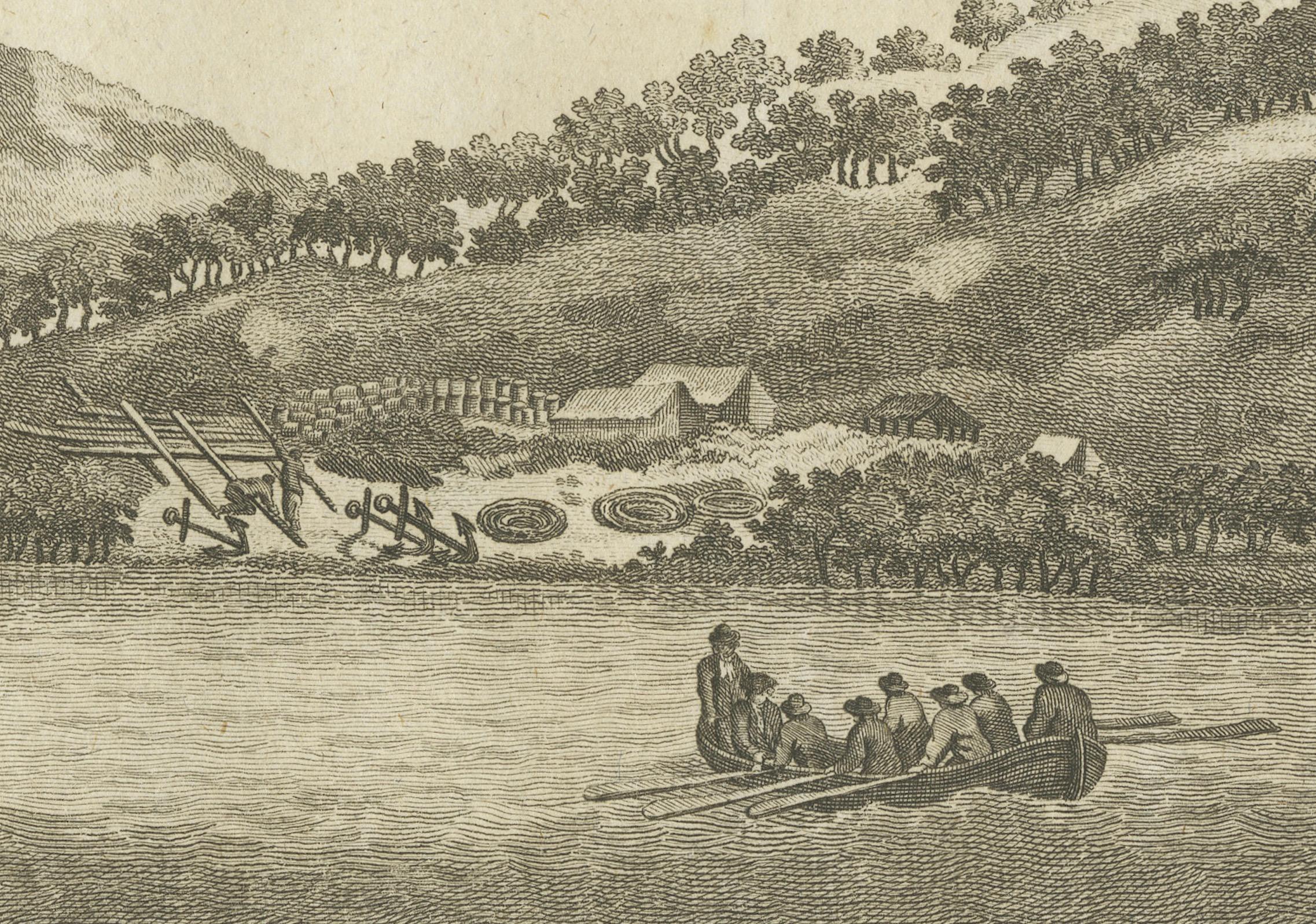 The engraving depicts a scene from one of Captain James Cook's voyages. The text below the image reads: 