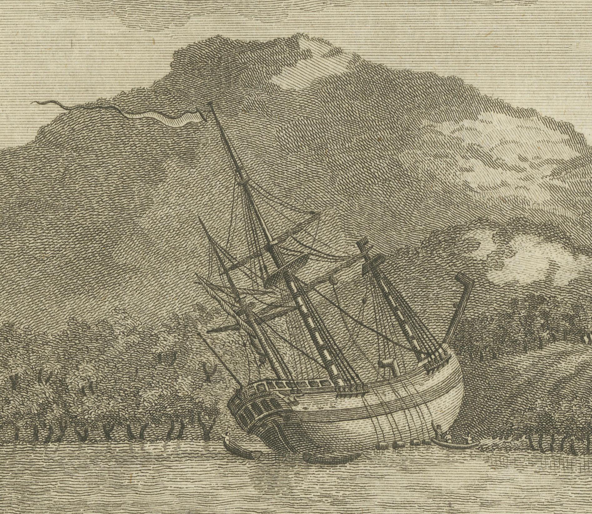 Engraved Repairing the Endeavour: Captain Cook's Maritime Ordeal at Hope Islands, ca.1770 For Sale