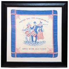 "Repeal the 18th Amendment. More Beer, Less Taxes" Printed Handkerchief, 1930s