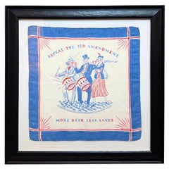 "Repeal the 18th Amendment. More Beer, Less Taxes" Printed Handkerchief, 1930s