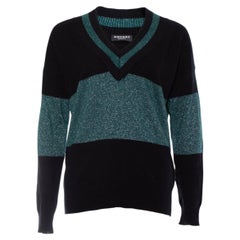REPEAT, schwarzer Pullover mit grünem Lurex.