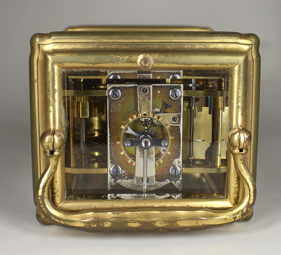 Brass Repeating Drocourt Carriage Clock with Alarm For Sale