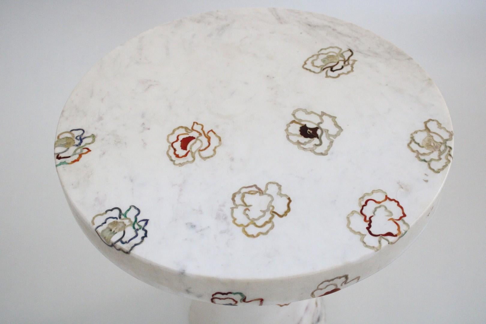 Contemporary Repeating Roses Table Inlay in White Marble By Stephanie Odegard For Sale