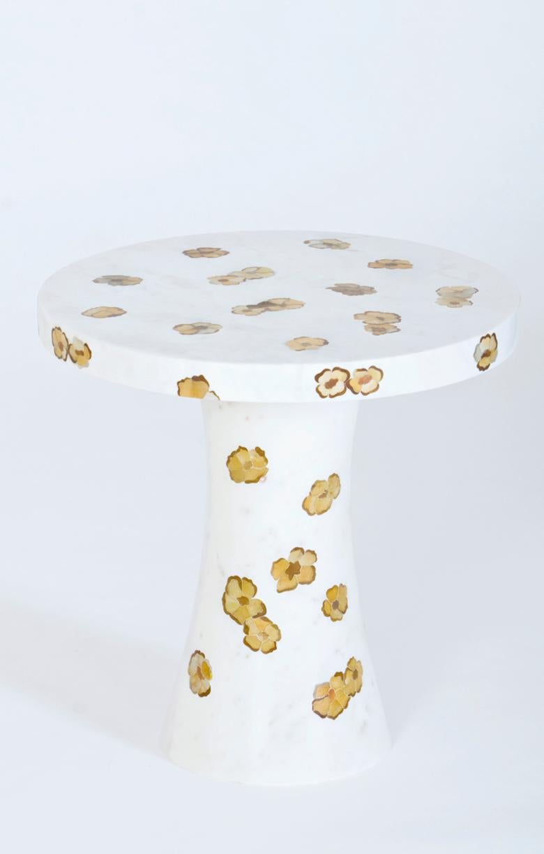 Other Scattered Pansies Inlay Table in White Marble by Stephanie Odegard For Sale