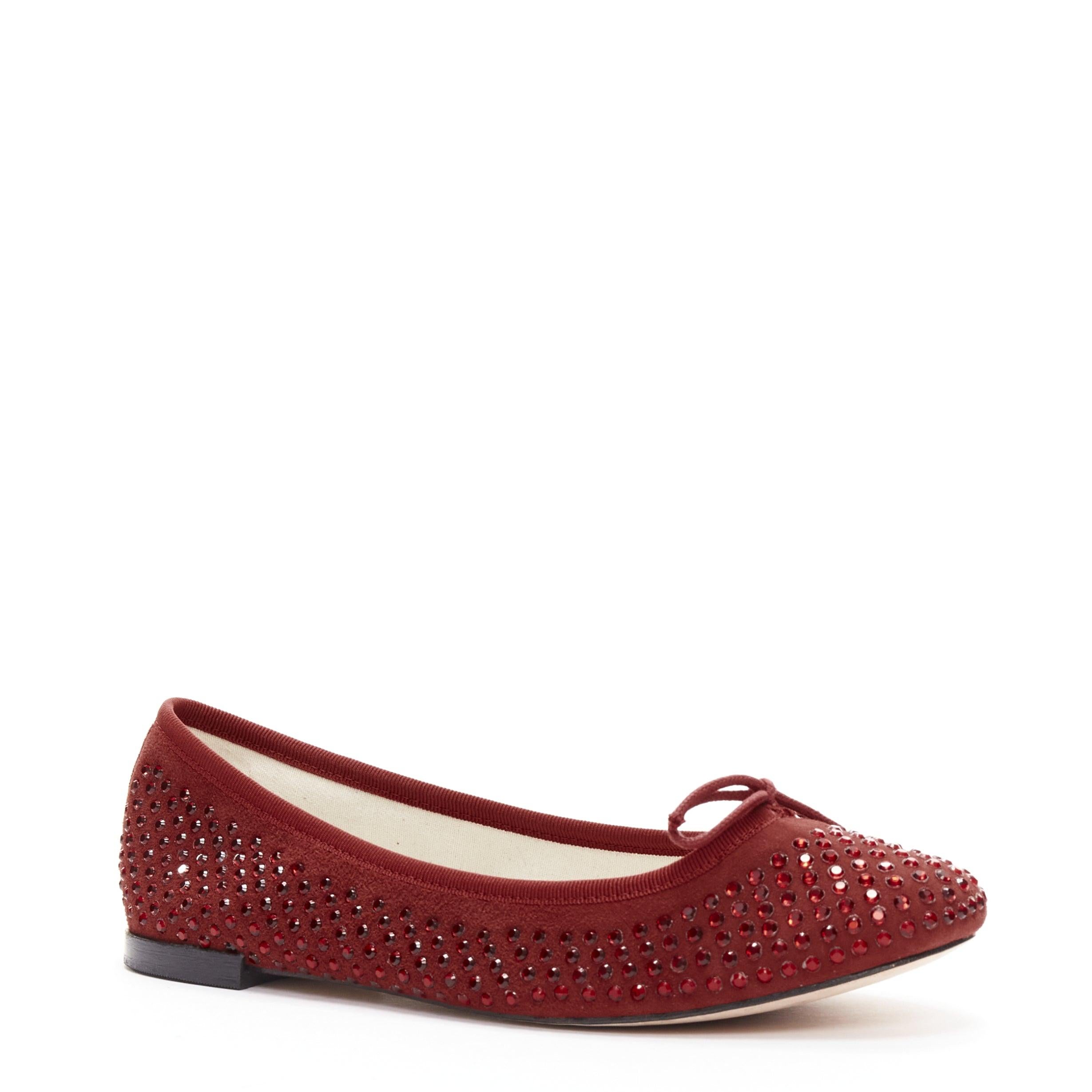 Brown REPETTO 60 Anniversary Limited Edition red crystal suede ballet flats EU37 For Sale